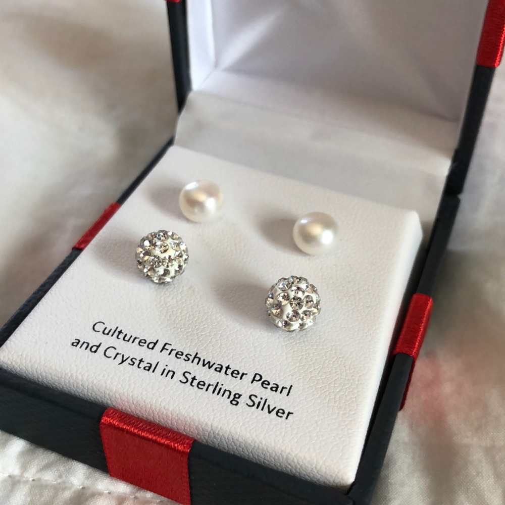 Freshwater Pearl/Crystal Sterling Silver earrings